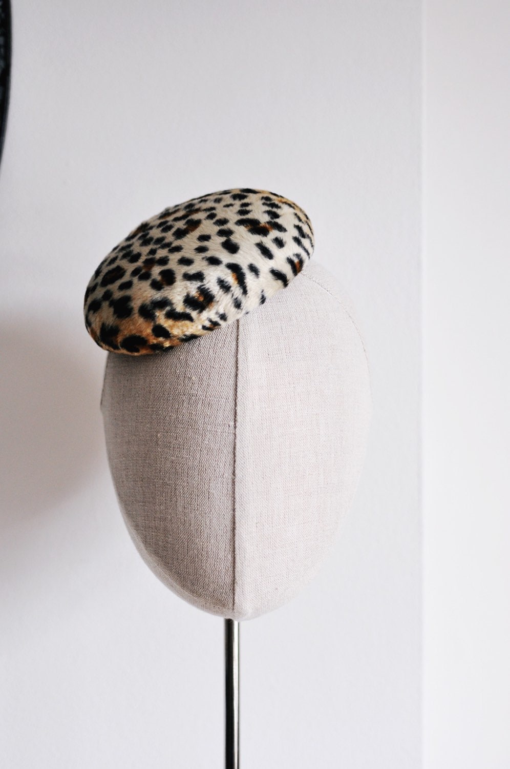 Leopard Print Cocktail Hat Hand Blocked Felt Mini Pillbox Hat Fascinator