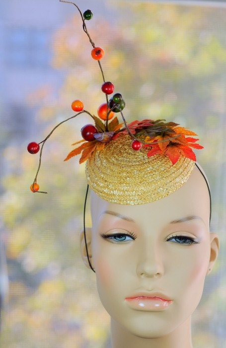 Fall Leaves Straw Hat Mini Cocktail Millinery Fascinator