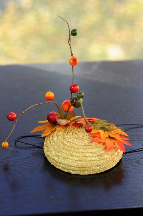 Fall Leaves Straw Hat Mini Cocktail Millinery Fascinator
