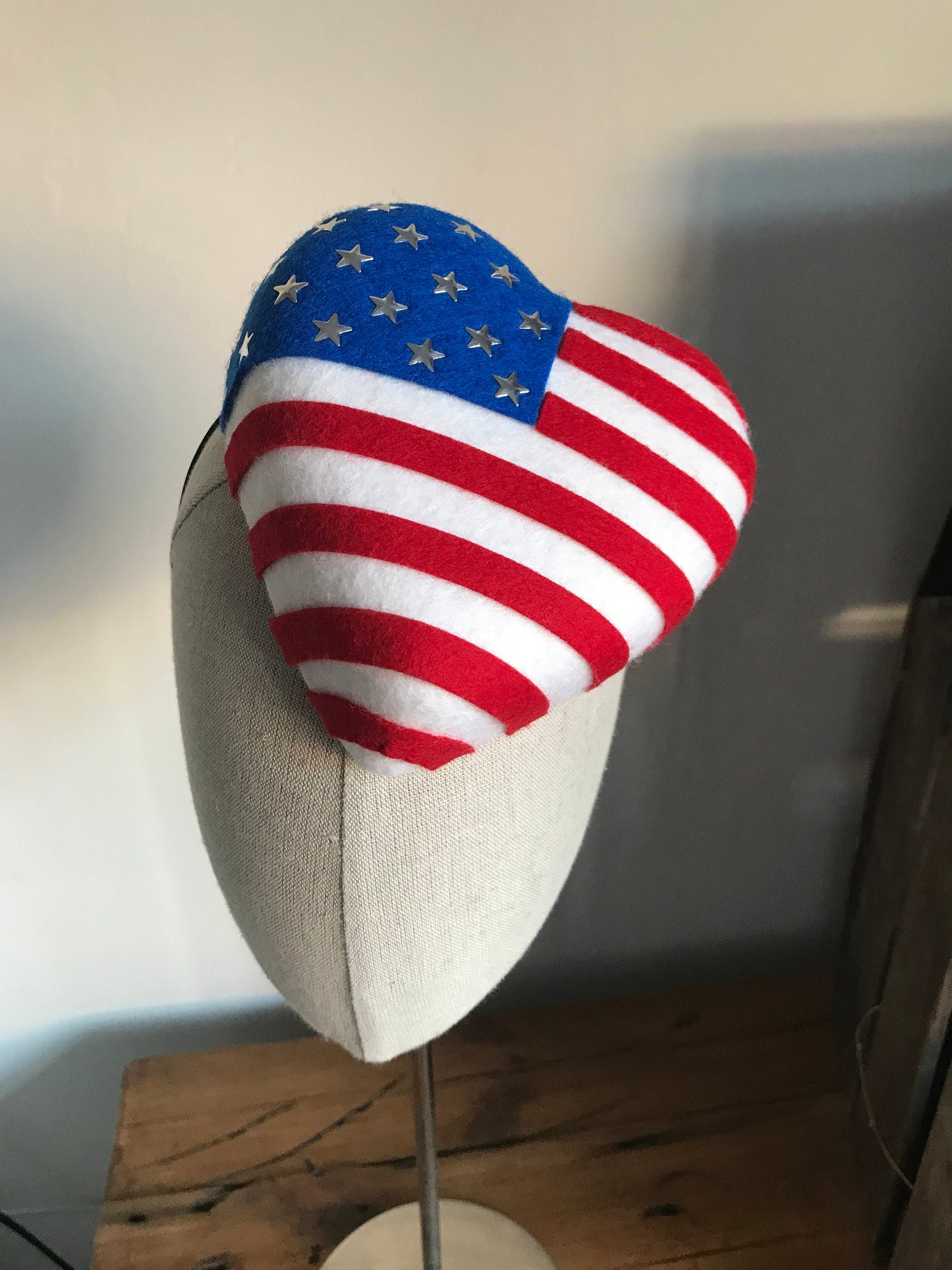 Stars and Stripes Heart Cocktail Hat Fascinator Mini Hat Flag Hat USA Americana