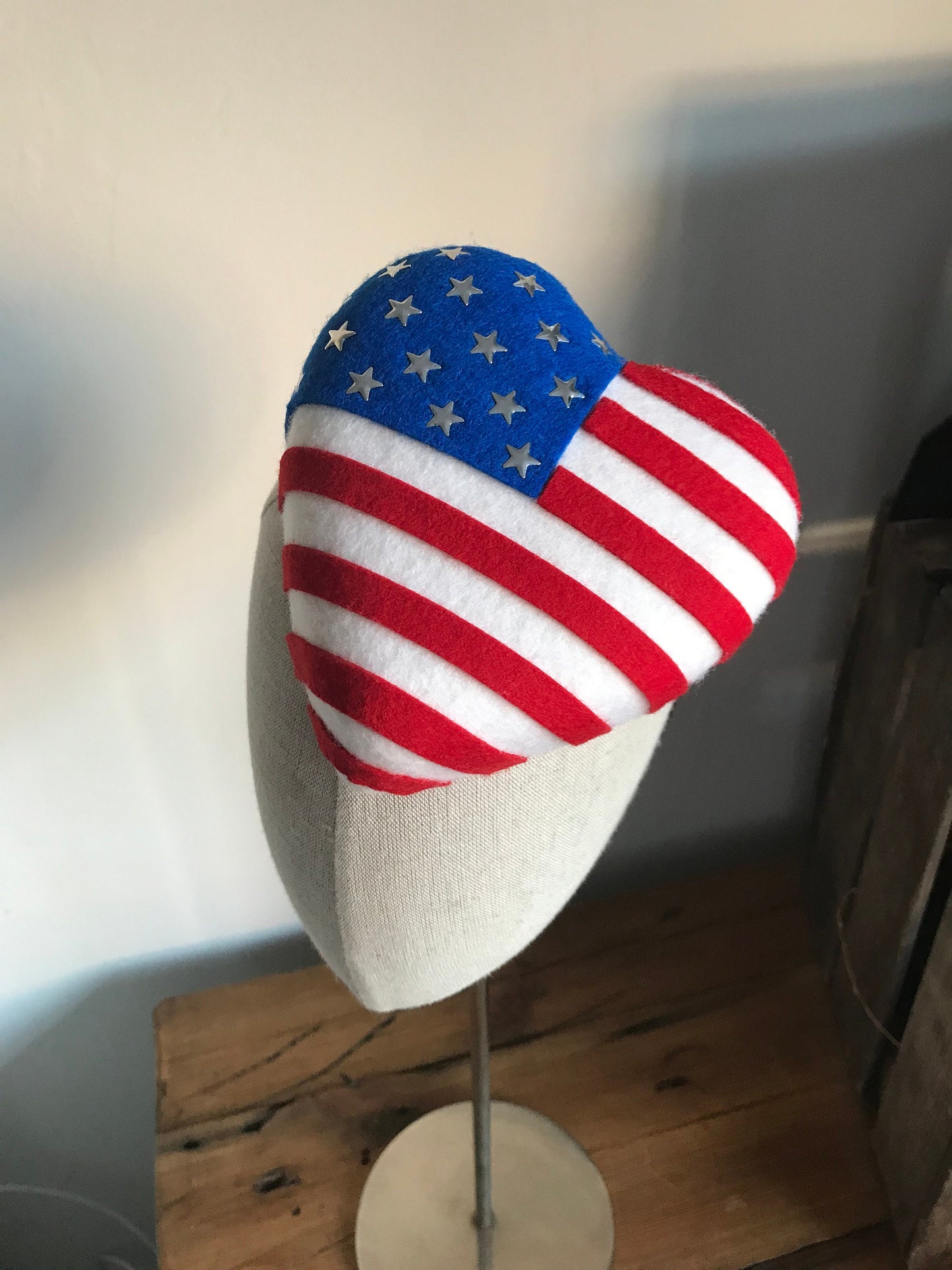 Stars and Stripes Heart Cocktail Hat Fascinator Mini Hat Flag Hat USA Americana