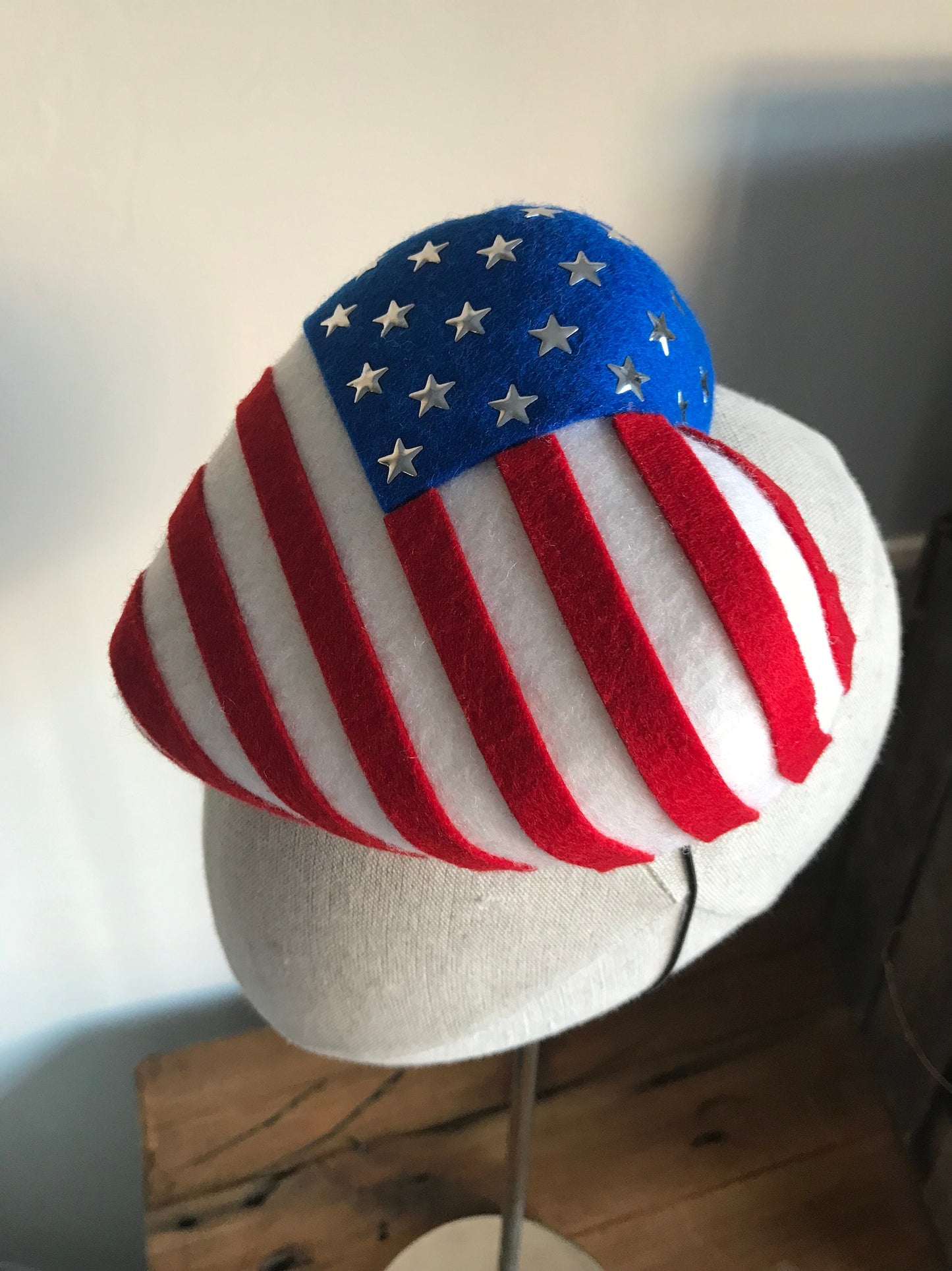 Stars and Stripes Heart Cocktail Hat Fascinator Mini Hat Flag Hat USA Americana