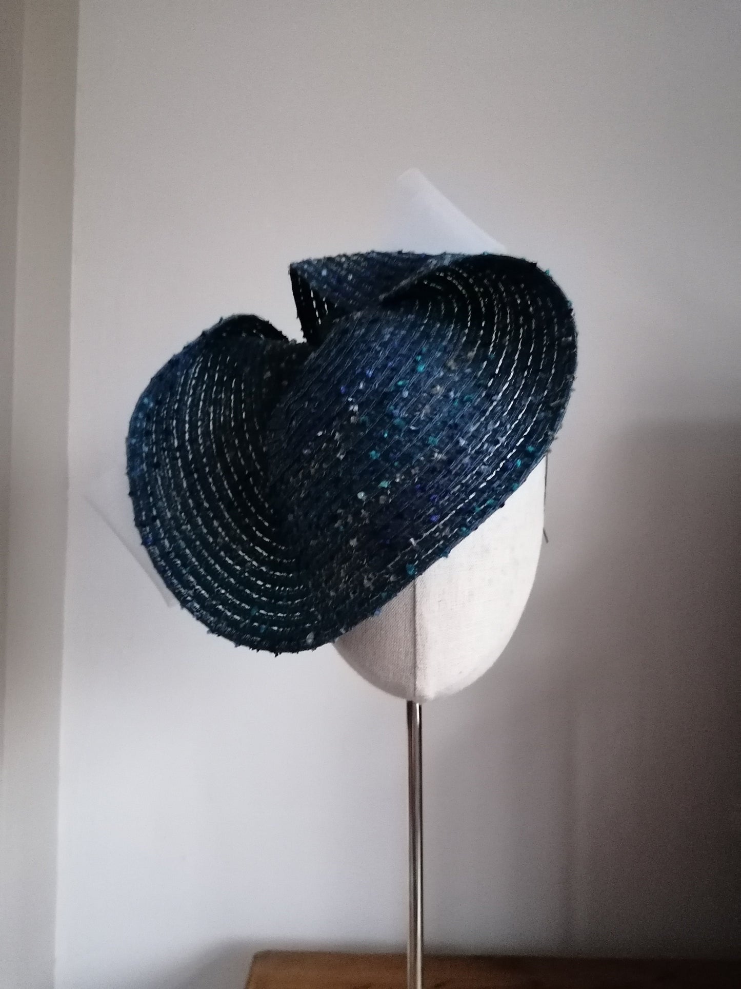 Blue and White Straw Saucer Cocktail Hat Millinery