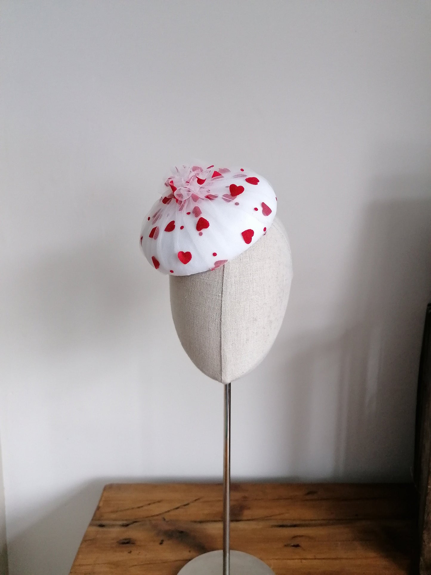 Love Hearts Tulle Cocktail Hat Hand Blocked Mini Hat Millinery Fascinator