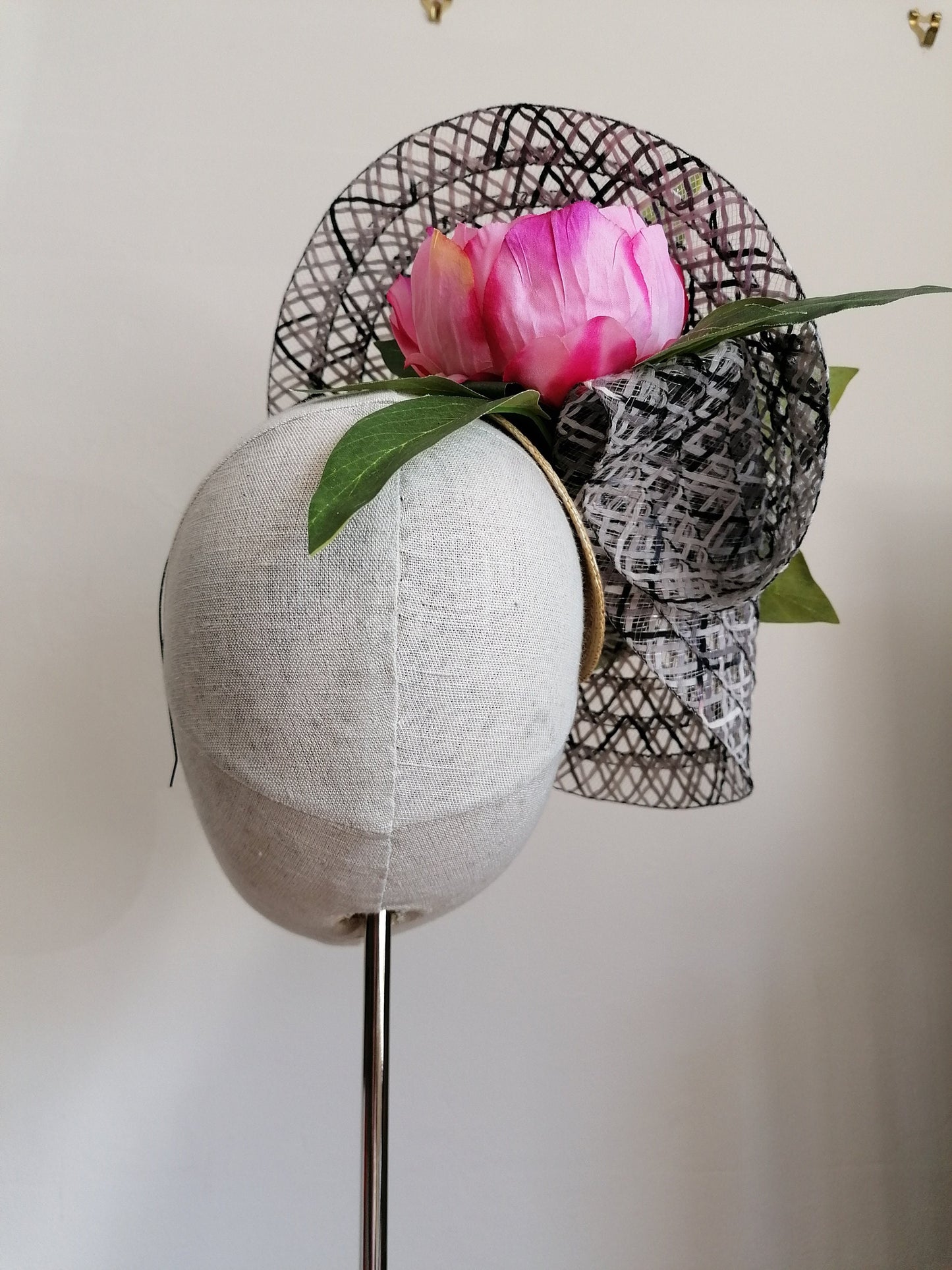 Black and White Straw Saucer Cocktail Hat Derby Millinery