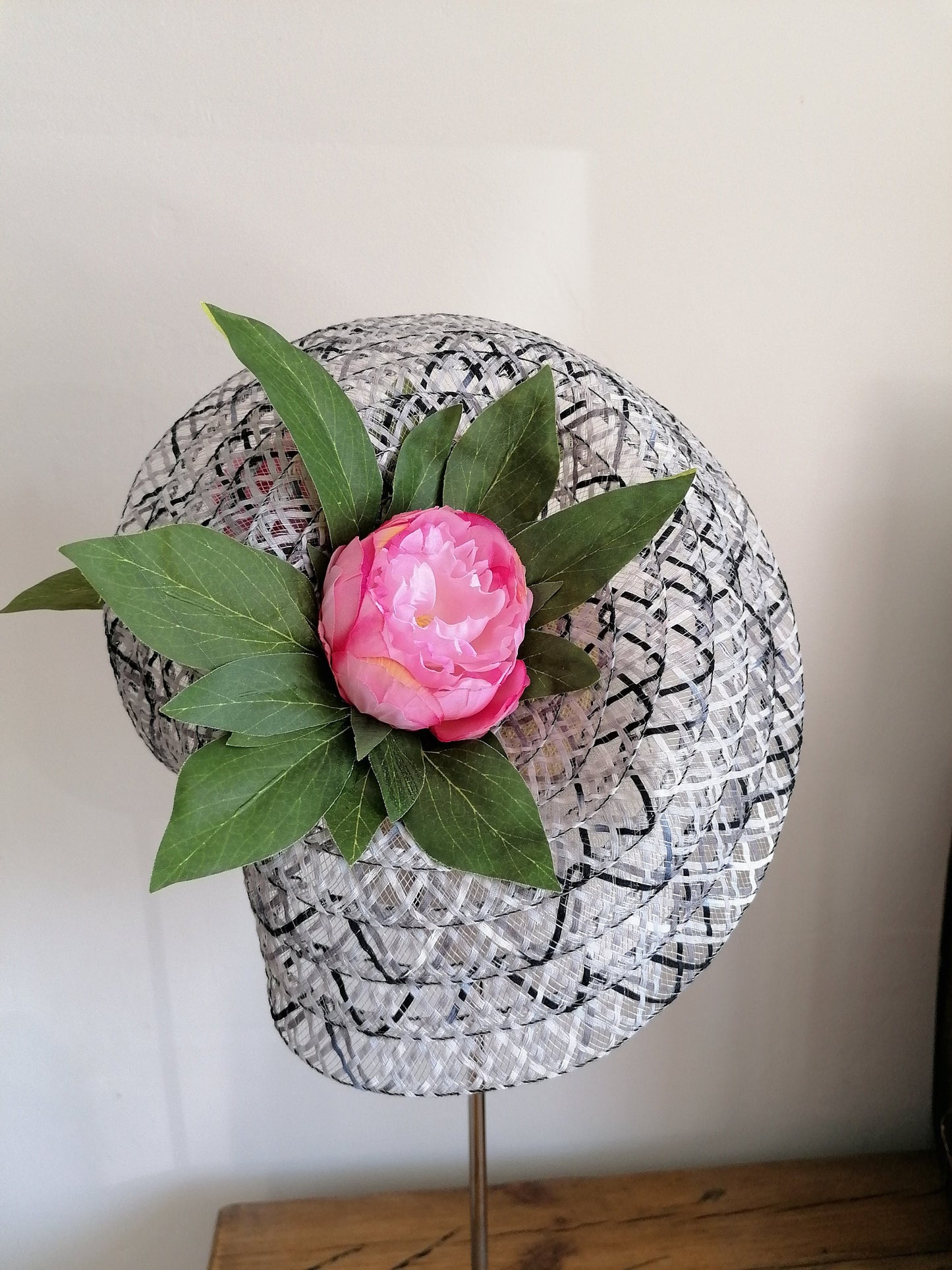 Black and White Straw Saucer Cocktail Hat Derby Millinery