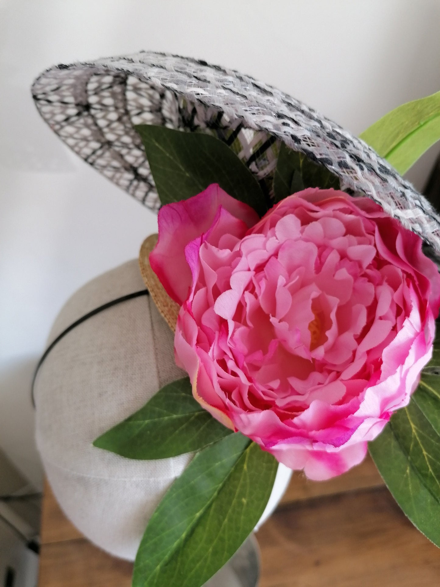 Black and White Straw Saucer Cocktail Hat Derby Millinery