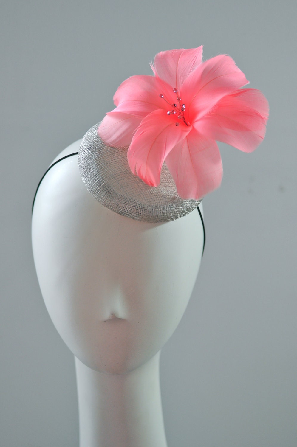 Peach Feather Flower Cocktail Hat Mini Hat Millinery Fascinator