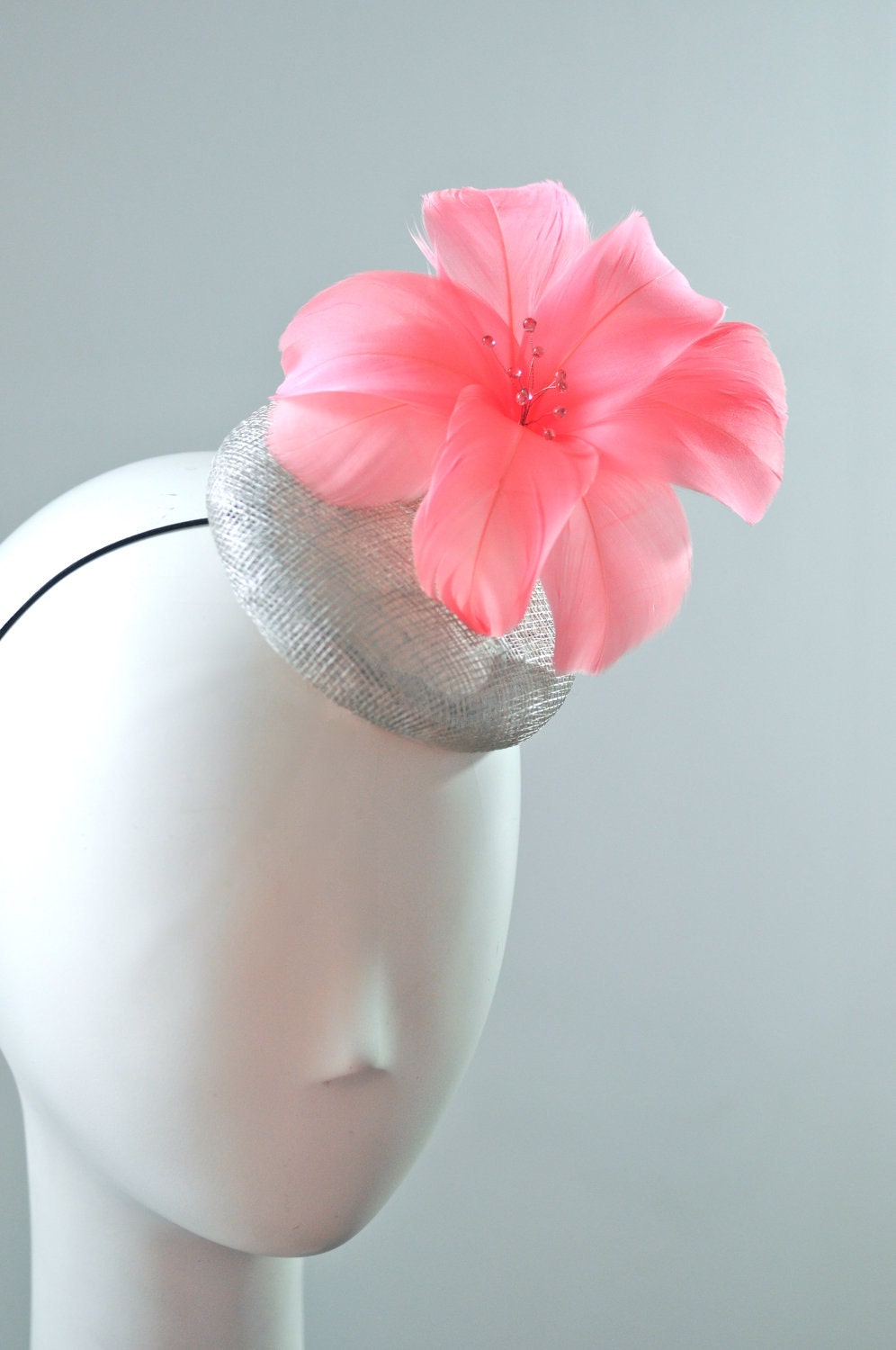 Peach Feather Flower Cocktail Hat Mini Hat Millinery Fascinator