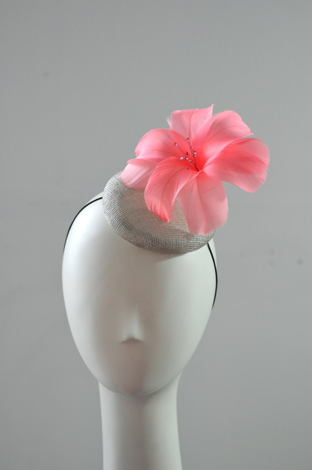 Peach Feather Flower Cocktail Hat Mini Hat Millinery Fascinator