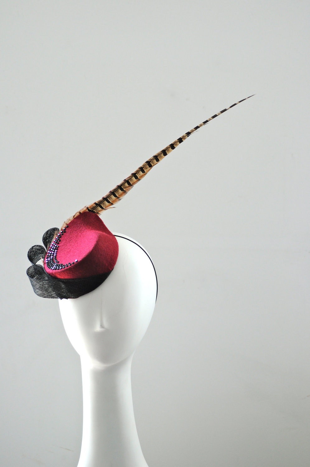 Wine Cocktail Hat Teardrop Fascinator Feather Mini Hat Millinery