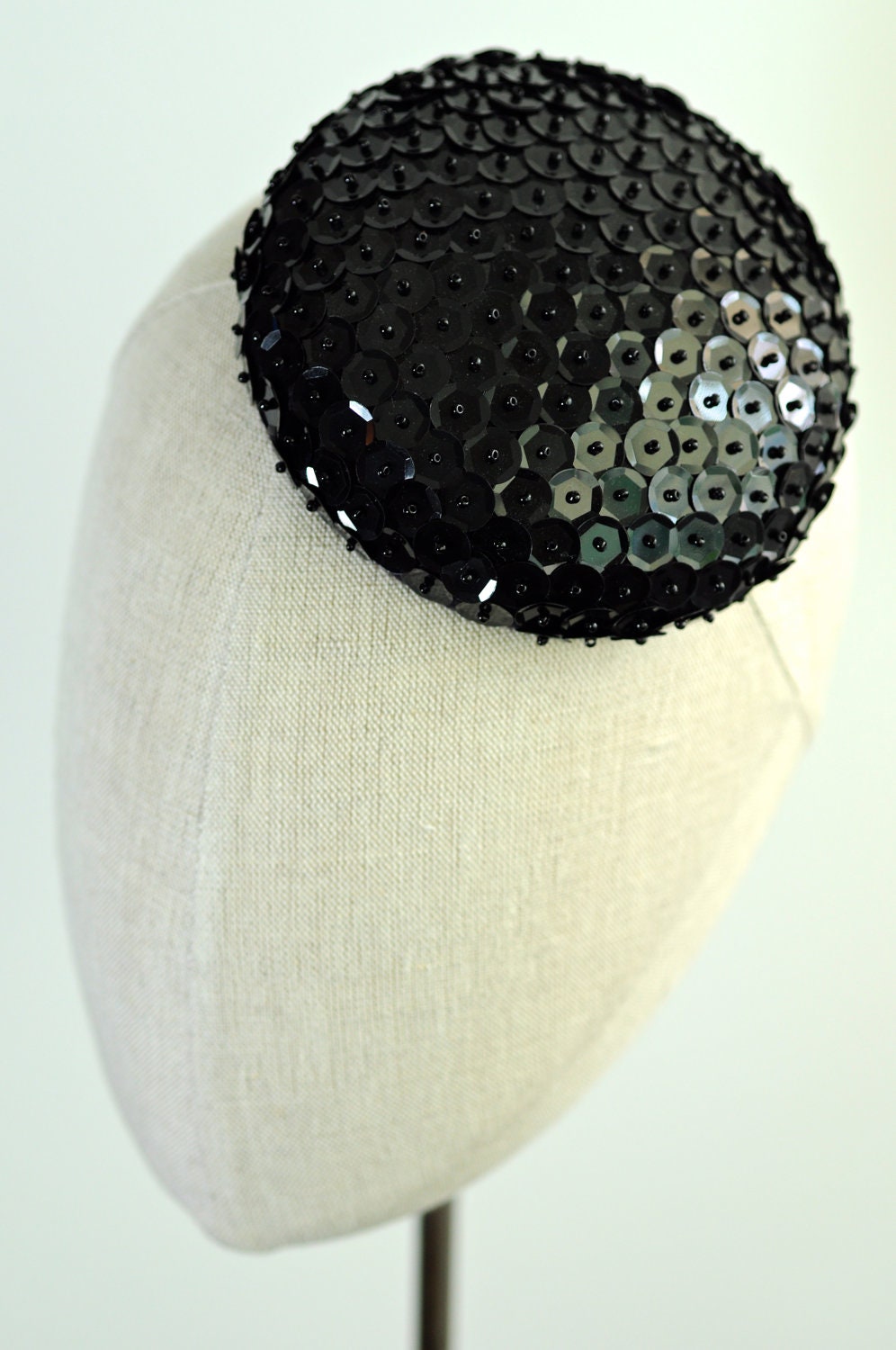 Black Sequined Beret Mini Cocktail Hat Gangsters Moll