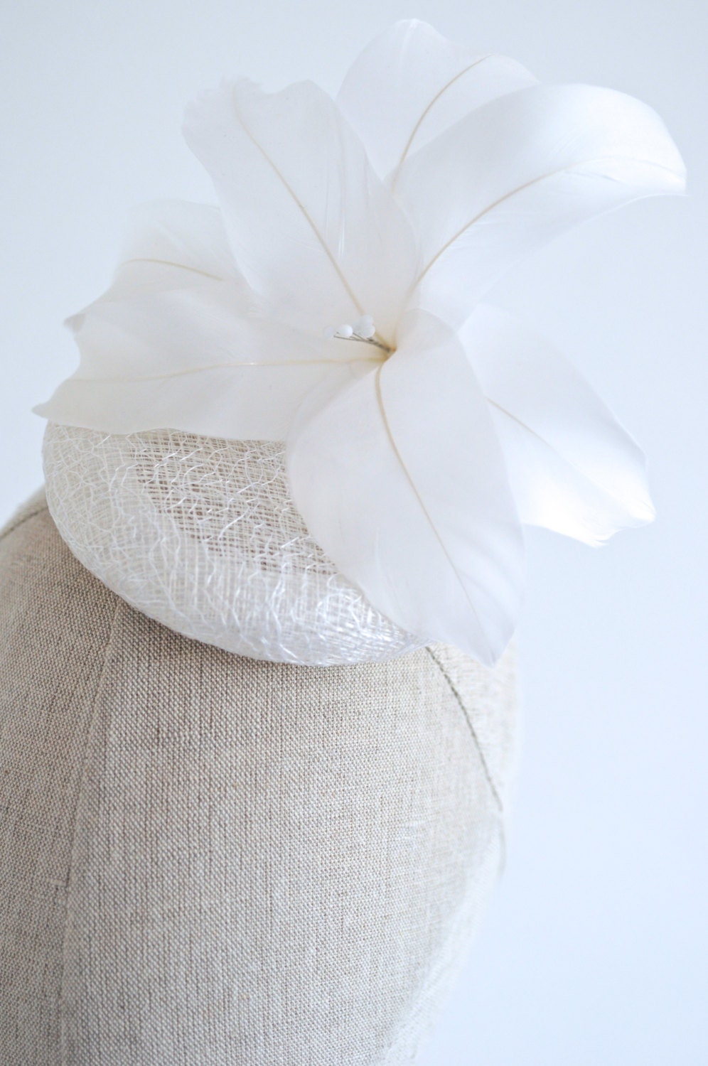 White Feather Flower Cocktail Hat Bridal Mini Hat Millinery Fascinator