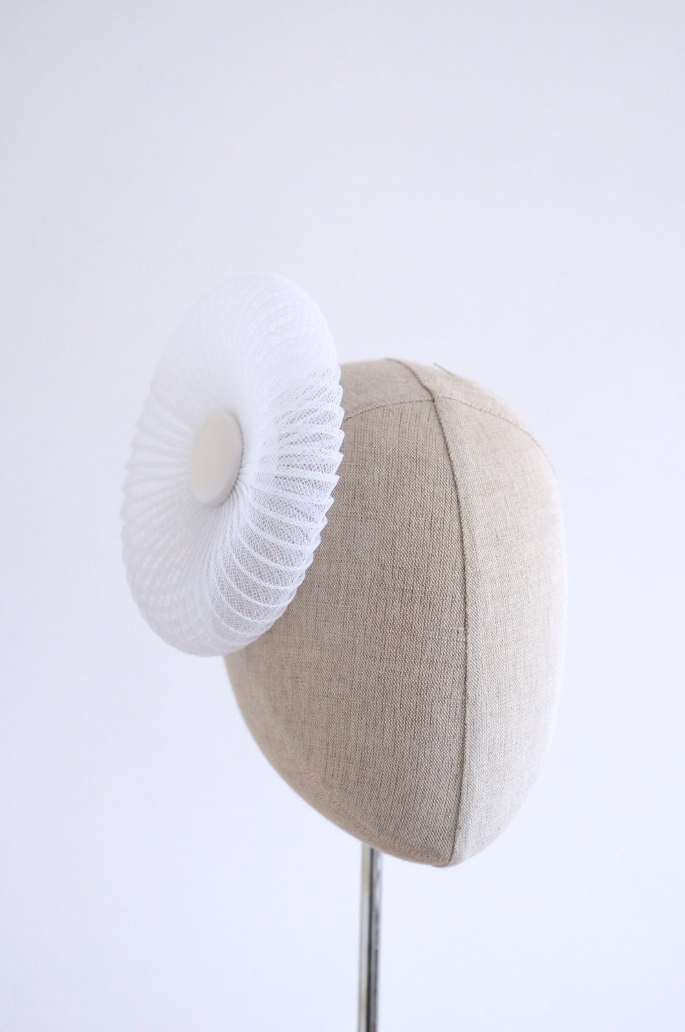 White Bridal Fascinator Pleated Crin Wedding Hat