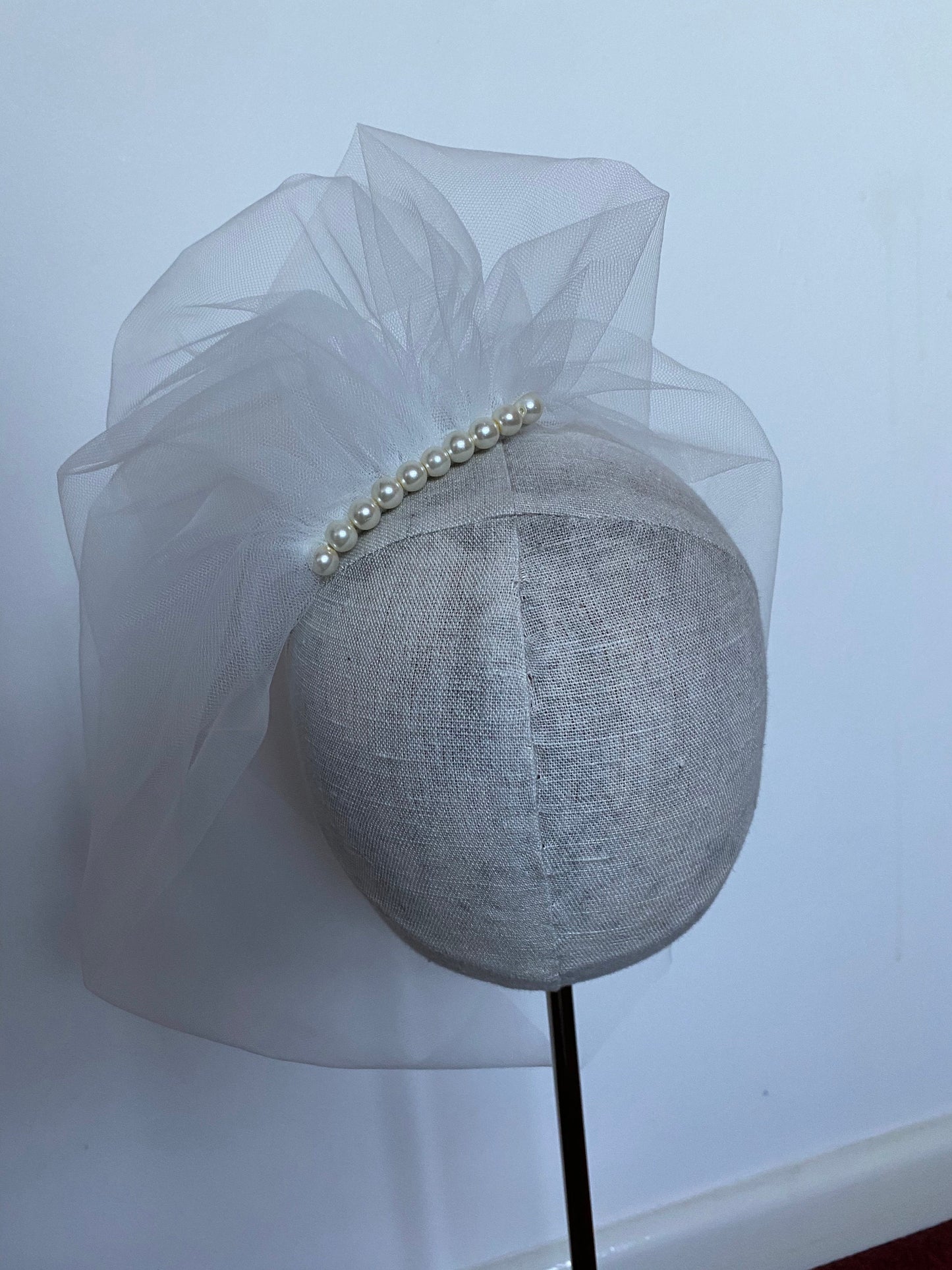 Ivory Illusion Birdcage Veil 18 Inch Tulle Veil Pearl Back Blusher Veil