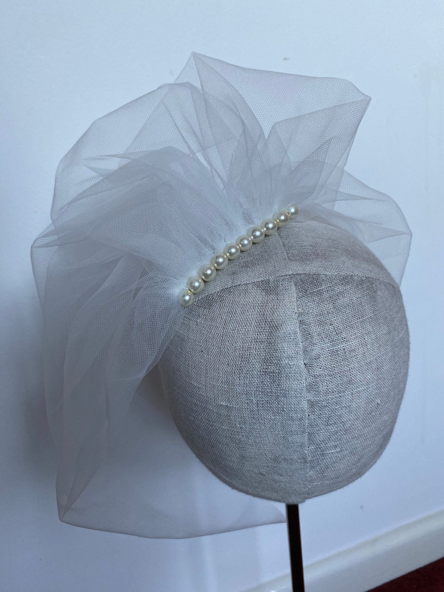 Ivory Illusion Birdcage Veil 18 Inch Tulle Veil Pearl Back Blusher Veil