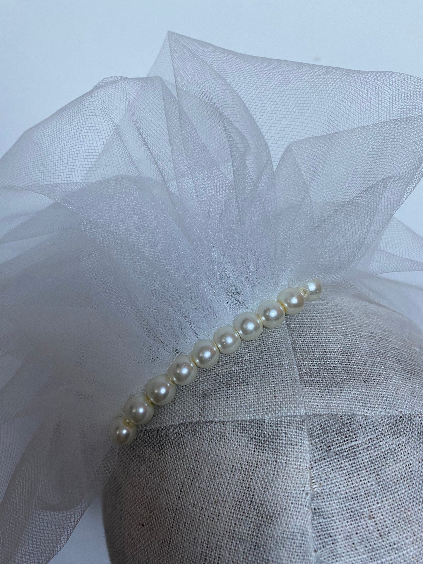 Ivory Illusion Birdcage Veil 18 Inch Tulle Veil Pearl Back Blusher Veil