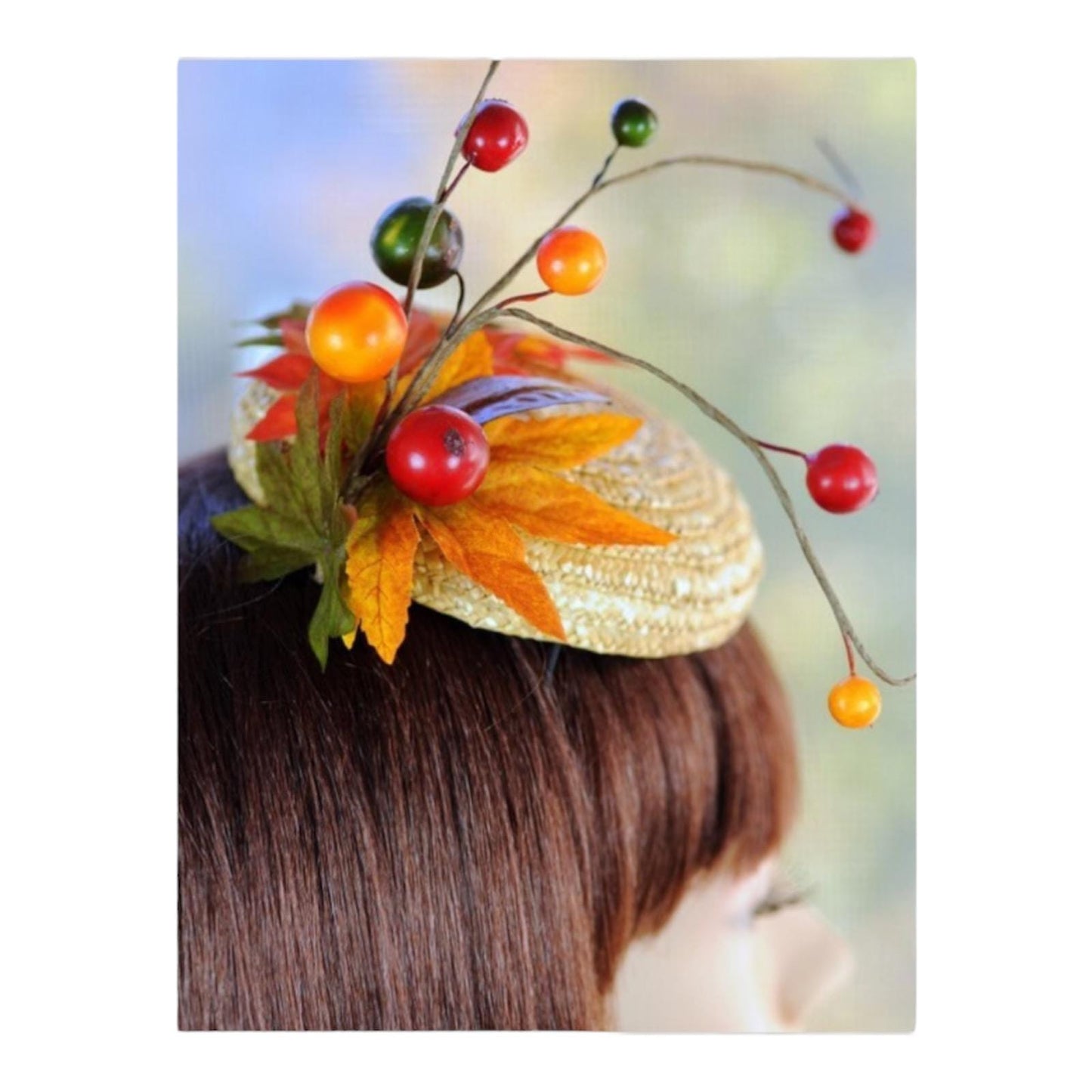 Fall Leaves Straw Hat Mini Cocktail Millinery Fascinator