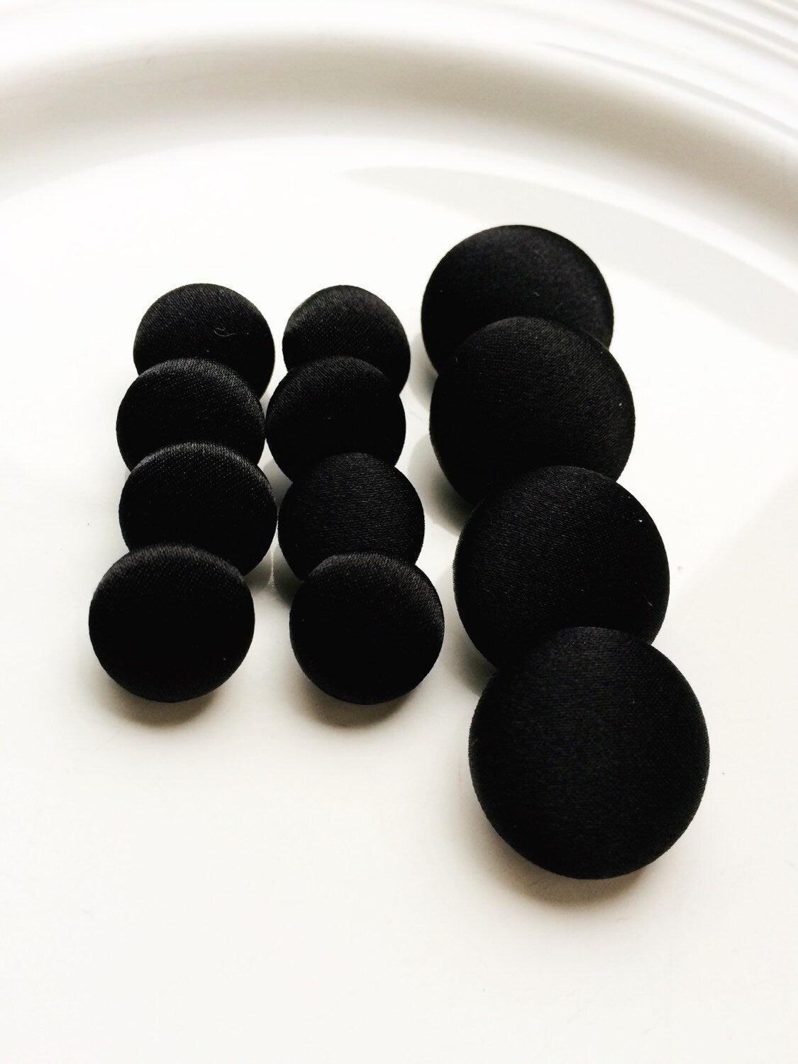 Black Silk Satin Tuxedo Buttons 100% Silk Charmeuse Mens Suit Jacket and Sleeve Buttons Set