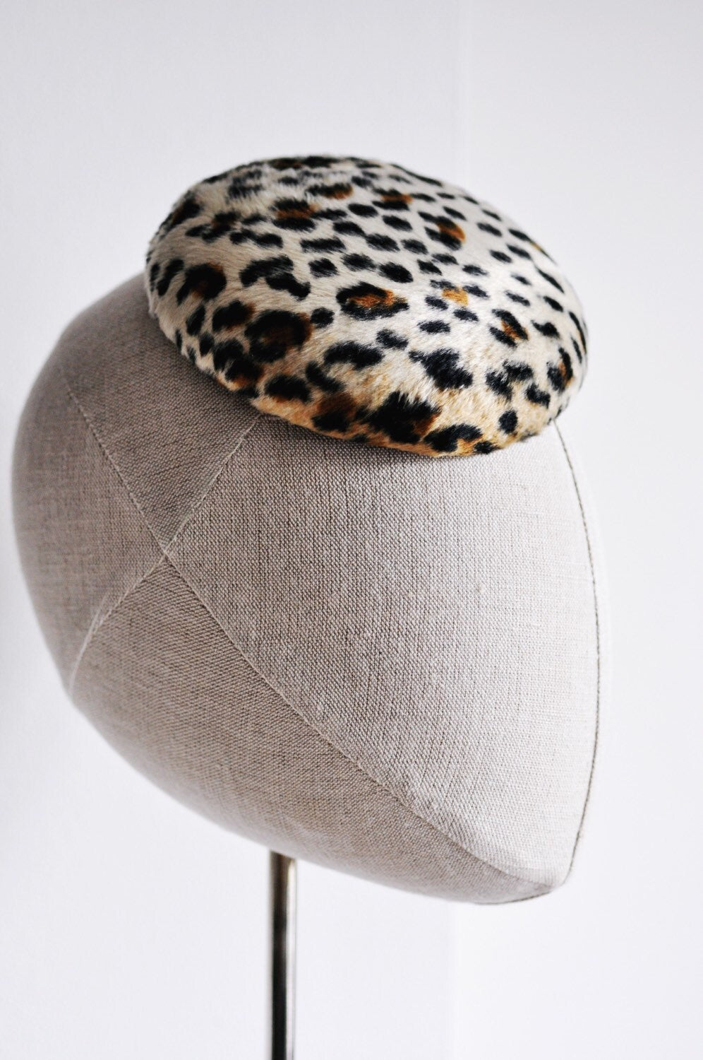 Leopard Print Cocktail Hat Hand Blocked Felt Mini Pillbox Hat Fascinator