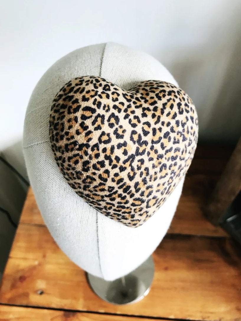 Mini Leopard Print Heart Cocktail Hat Faux Suede Millinery Fascinator