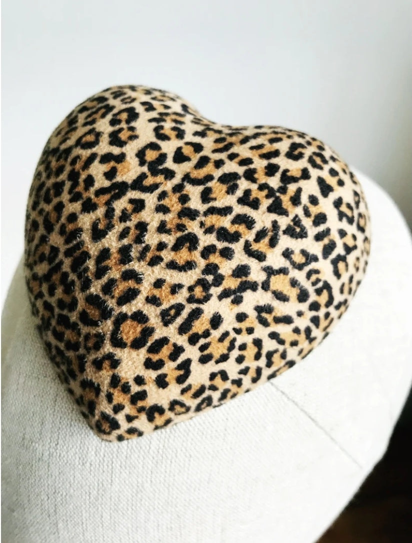 Mini Leopard Print Heart Cocktail Hat Faux Suede Millinery Fascinator