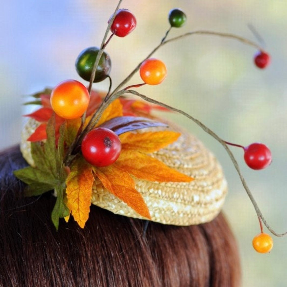 Fall Leaves Straw Hat Mini Cocktail Millinery Fascinator