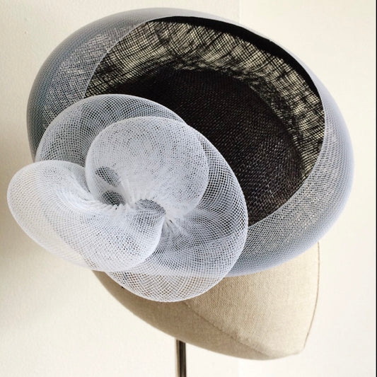 Navy and White Saucer Cocktail Hat Millinery