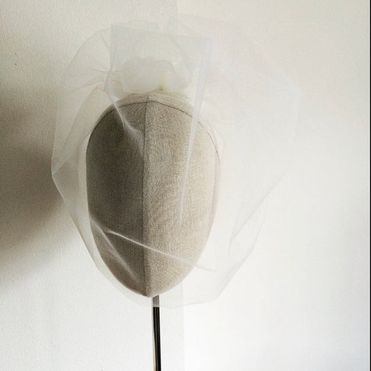 Ivory Illusion Birdcage Veil 18 Inch Tulle Veil Pearl Back Blusher Veil