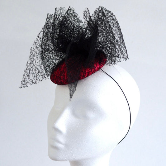 Pink Cocktail Hat Black Mesh Triple Bow Millinery Fascinator