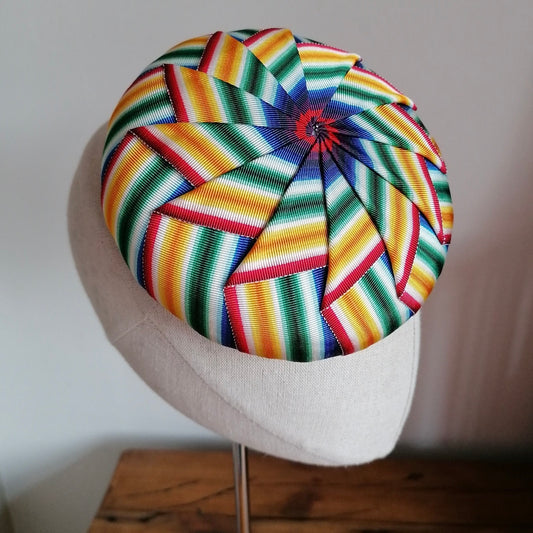 Rainbow Cockade Pleated Petersham Cocktail Hat Hand Blocked Mini Hat Millinery Fascinator