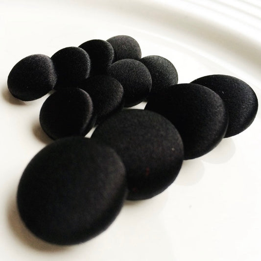 Black Silk Satin Tuxedo Buttons 100% Silk Charmeuse Mens Suit Jacket and Sleeve Buttons Set