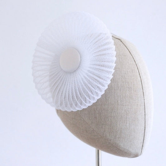 White Bridal Fascinator Pleated Crin Wedding Hat