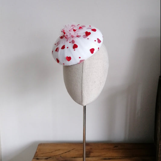 Love Hearts Tulle Cocktail Hat Hand Blocked Mini Hat Millinery Fascinator