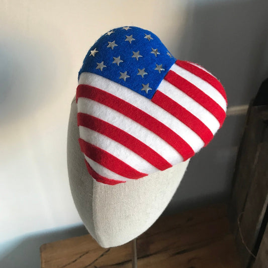Stars and Stripes Heart Cocktail Hat Fascinator Mini Hat Flag Hat USA Americana
