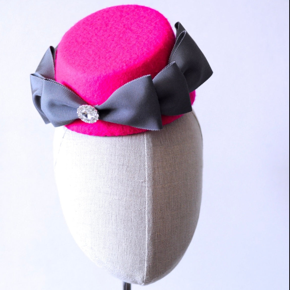 Hot Pink Cocktail Hat Hand Blocked Sloped Percher Hat Asymmetrical Fascinator