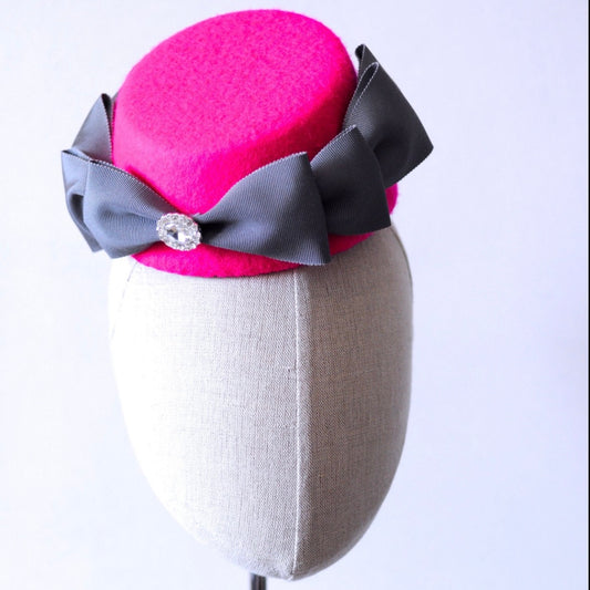 Hot Pink Cocktail Hat Hand Blocked Sloped Percher Hat Asymmetrical Fascinator