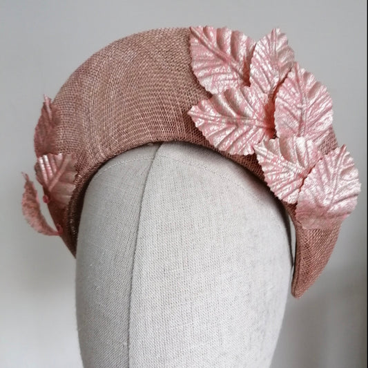 Gilded Leaves Copper Straw Halo Cocktail Hat Sinamay Bandeau Crown Millinery