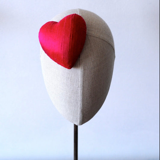 Mini Hot Pink Silk Heart Cocktail Hat Millinery Fascinator
