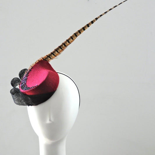 Wine Cocktail Hat Teardrop Fascinator Feather Mini Hat Millinery