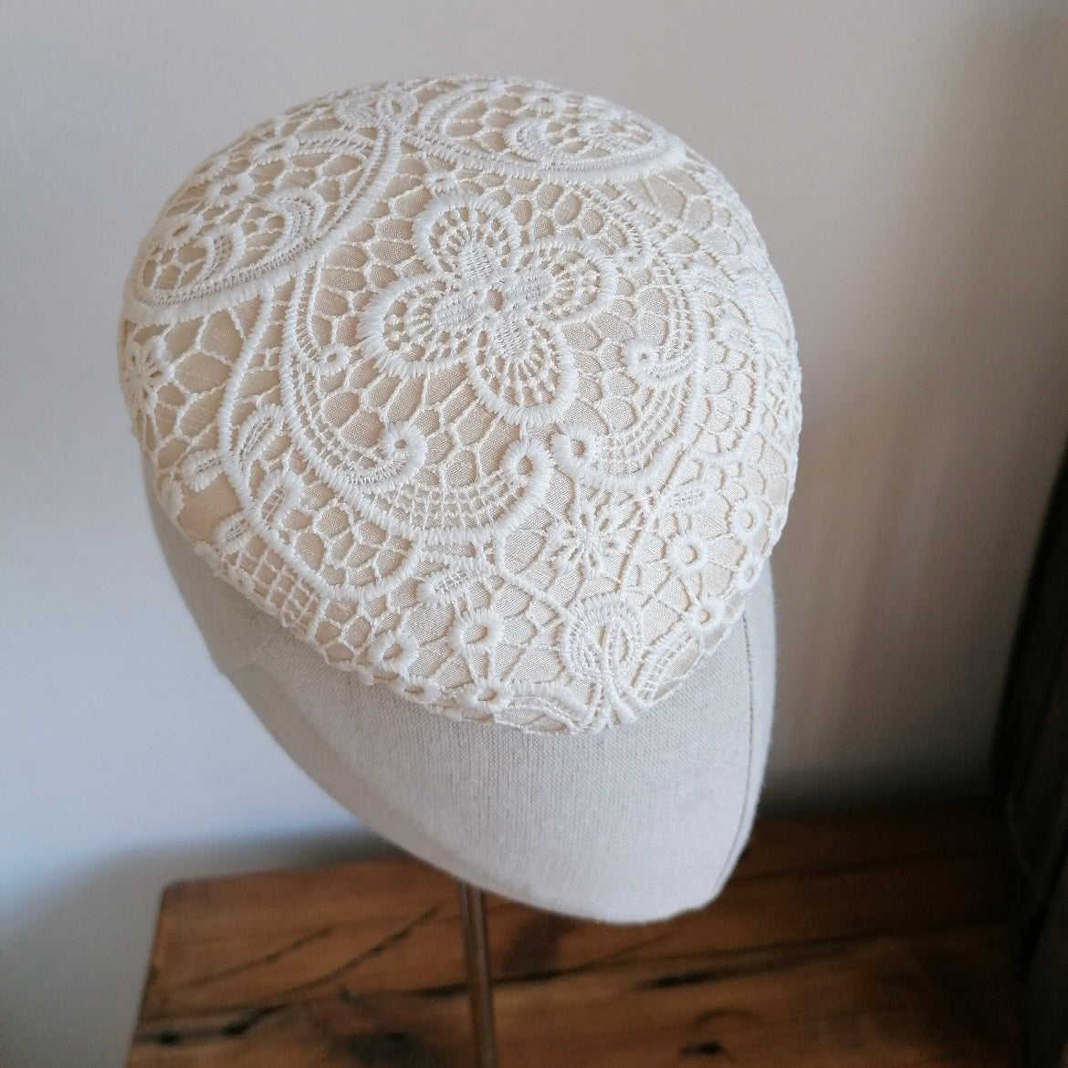 Cream Bridal Lace Cocktail Hat Hand Blocked Slouch Beret Millinery