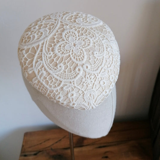 Cream Bridal Lace Cocktail Hat Hand Blocked Slouch Beret Millinery