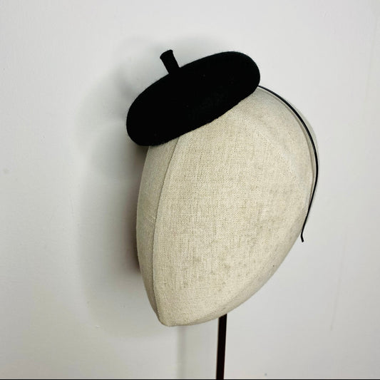Mini Black French Beret Cocktail Hat 4" Millinery Fascinator