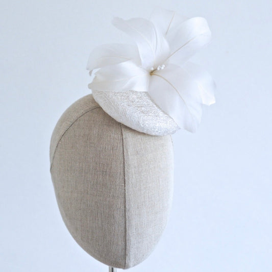White Feather Flower Cocktail Hat Bridal Mini Hat Millinery Fascinator
