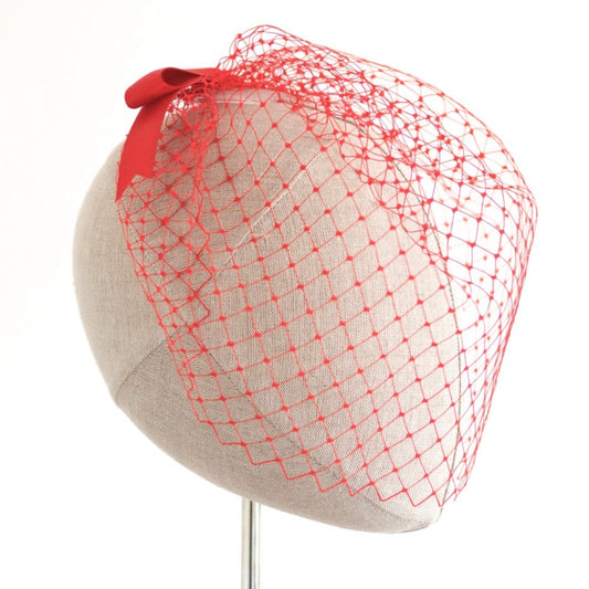 Red Birdcage Veil Vintage 12 Inch English Veiling Bow Back Alternative Blusher Veil