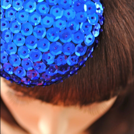 Blue Sequin Cocktail Hat Hand Blocked Fascinator