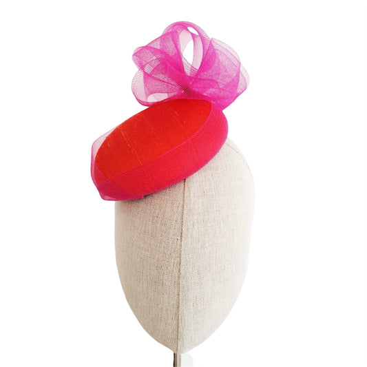 Pink and Orange Silk Cocktail Hat Hand Blocked Mini Hat Pink Crin Flower Millinery