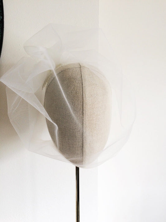 Ivory Illusion Birdcage Veil 18 Inch Tulle Veil Ruche Back Blusher Veil