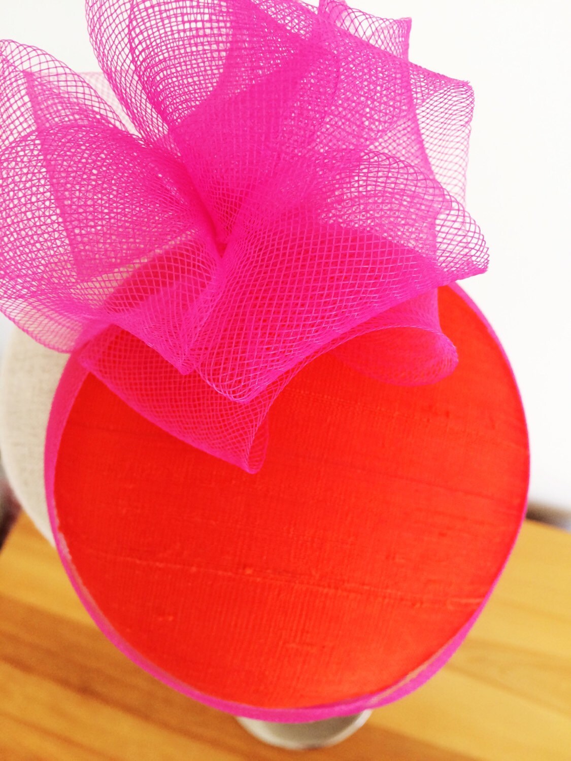 Pink and Orange Silk Cocktail Hat Hand Blocked Mini Hat Pink Crin Flower Millinery