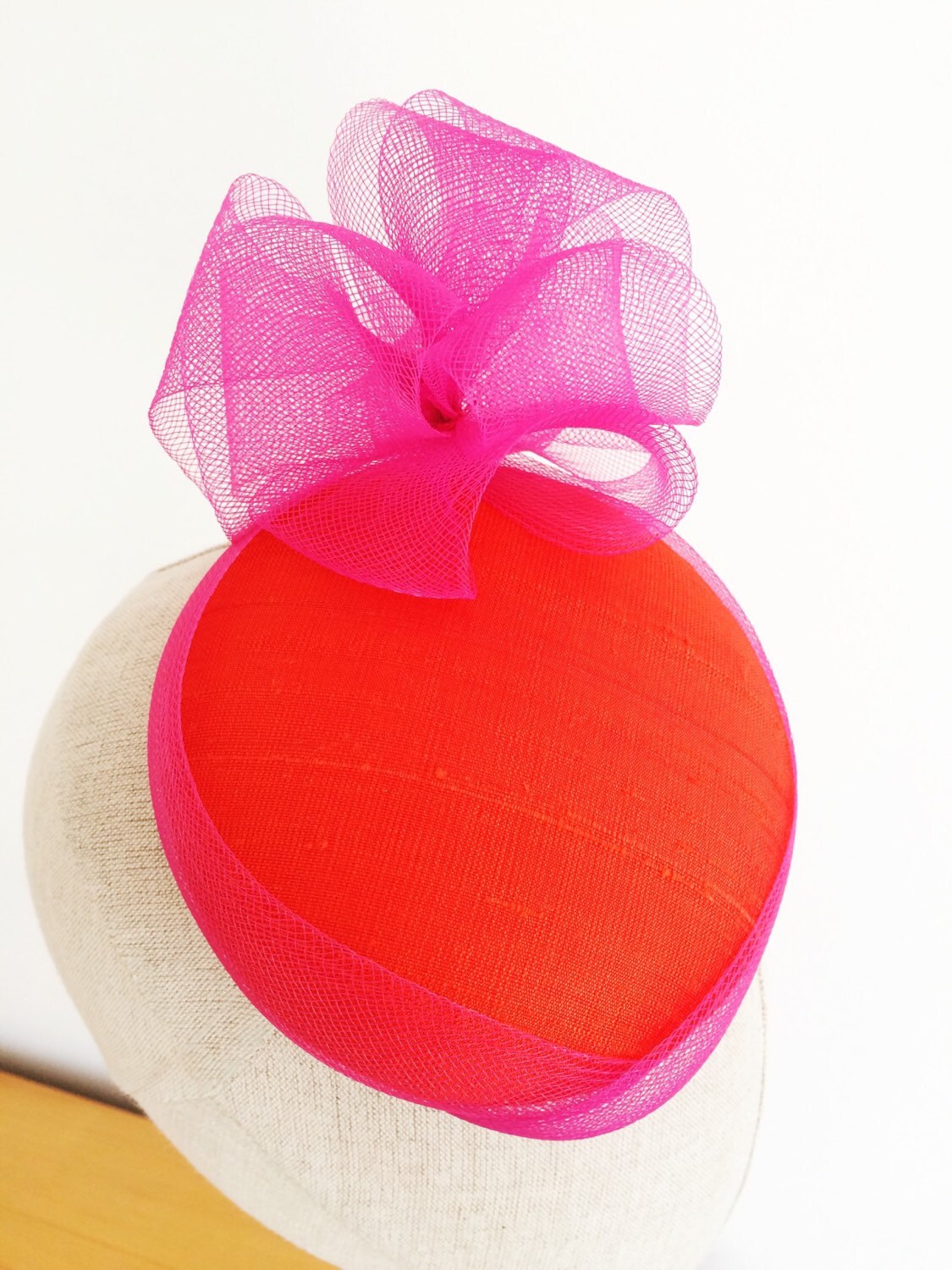 Pink and Orange Silk Cocktail Hat Hand Blocked Mini Hat Pink Crin Flower Millinery